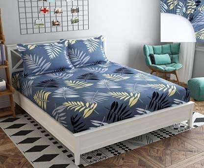 TIB Glace Cotton King Size Bedsheet with 2 Pillow Covers,Bedsheet for Double Bed,90X100 Inches| 140 GSM, Blue Circle Pack of 3,130 TC