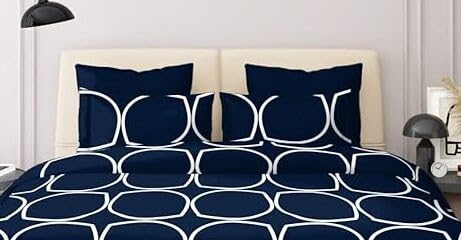 TIB Glace Cotton King Size Bedsheet with 2 Pillow Covers,Bedsheet for Double Bed,90X100 Inches| 140 GSM, Blue Circle Pack of 3,130 TC