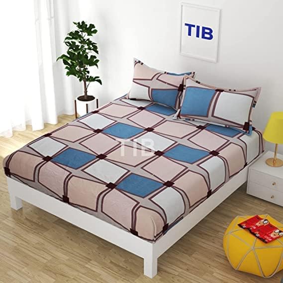 TIB Glace Cotton King Size Bedsheet with 2 Pillow Covers,Bedsheet for Double Bed,90X100 Inches| 140 GSM, Blue Circle Pack of 3,130 TC