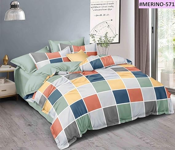 TIB Glace Cotton King Size Bedsheet with 2 Pillow Covers,Bedsheet for Double Bed,90X100 Inches| 140 GSM, Blue Circle Pack of 3,130 TC