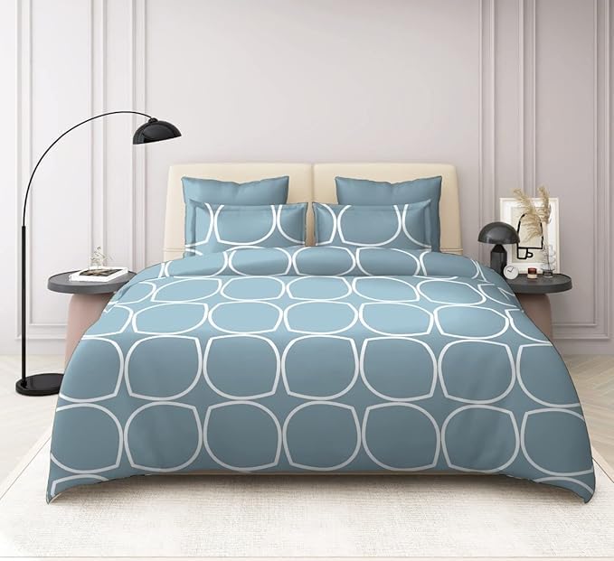 TIB Glace Cotton King Size Bedsheet with 2 Pillow Covers,Bedsheet for Double Bed,90X100 Inches| 140 GSM, Blue Circle Pack of 3,130 TC