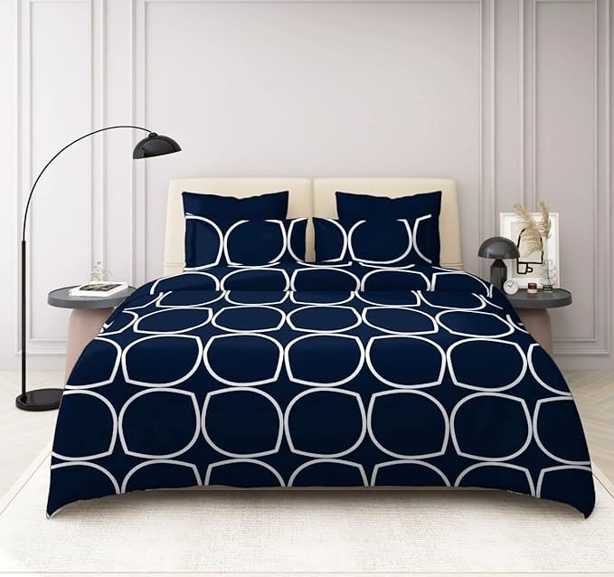 TIB Glace Cotton King Size Bedsheet with 2 Pillow Covers,Bedsheet for Double Bed,90X100 Inches| 140 GSM, Blue Circle Pack of 3,130 TC