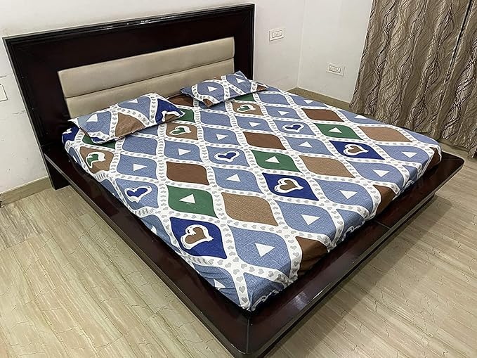 TIB Glace Cotton King Size Bedsheet with 2 Pillow Covers,Bedsheet for Double Bed,90X100 Inches| 140 GSM, Blue Circle Pack of 3,130 TC