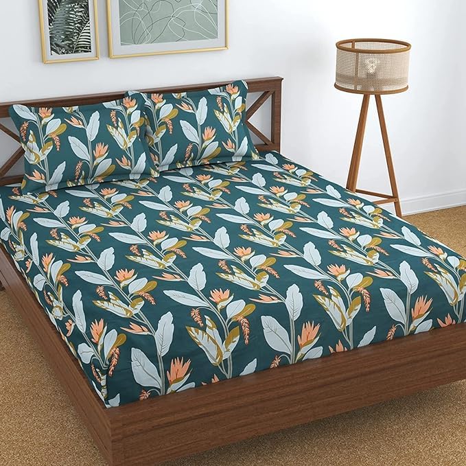 TIB Glace Cotton King Size Bedsheet with 2 Pillow Covers,Bedsheet for Double Bed,90X100 Inches| 140 GSM, Blue Circle Pack of 3,130 TC