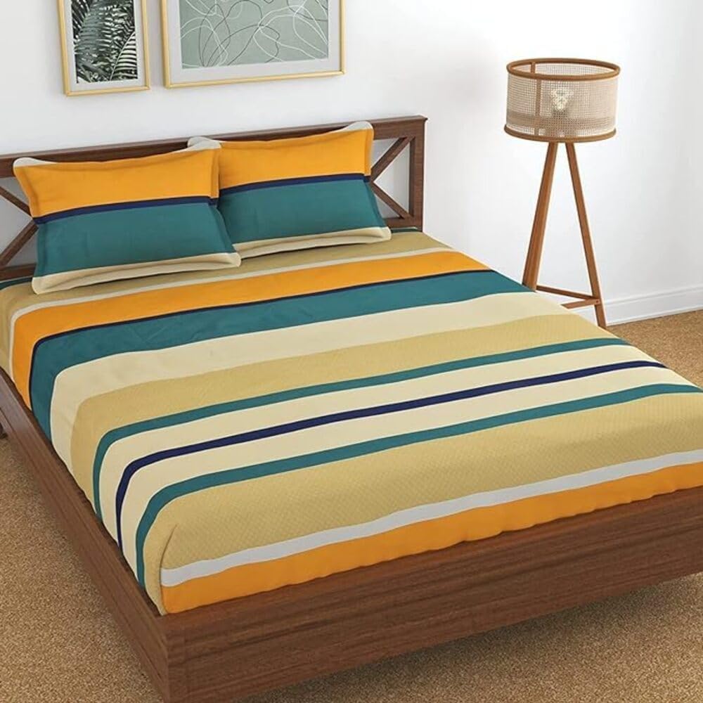 TIB 140 TC Glace Cotton King Size Bedsheet with 2 Pillow Covers,Bedsheet for Double Bed,90X100 Inches| 140 GSM, Multi, Pack of 3