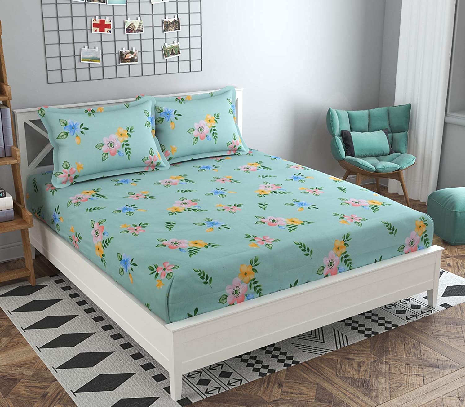TIB 140 TC Glace Cotton King Size Bedsheet with 2 Pillow Covers,Bedsheet for Double Bed,90X100 Inches| 140 GSM, Multi, Pack of 3
