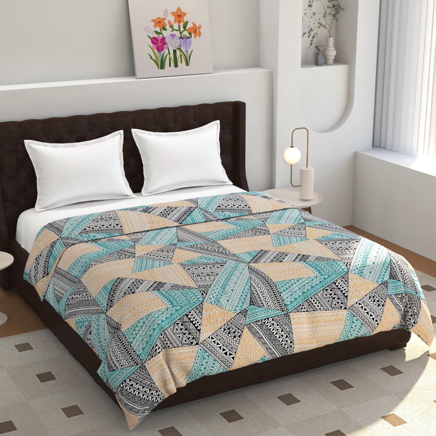 TIB® 140 GSM Soft Glace Cotton Duvet Cover Double Bed II Razai Cover II Quilt Cover II Dohar Cover for Double Bed with Zipper. (Multi Triangle, Double)