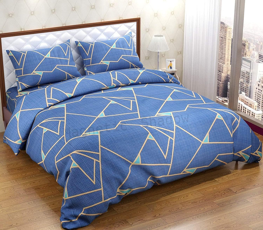 TIB Glace Cotton King Size Bedsheet with 2 Pillow Covers,Bedsheet for Double Bed,90X100 Inches| 140 GSM, Blue Circle Pack of 3,130 TC
