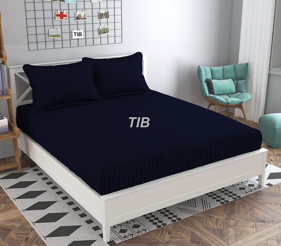TIB The Intellect Bazaar Glace Cotton Elastic bedsheet King Size Satin Striped Plain Bedsheet with Two Pillow Covers (Grey)