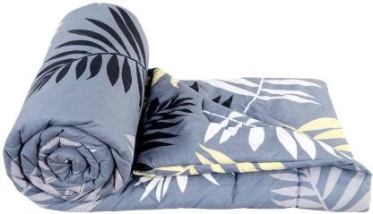 TIB Glace Cotton AC Comforter Set King Size Double Bed with 1 Flat bedsheet-90x100 inch and Two Pillow Covers (Pack of 4) Leaf Grey