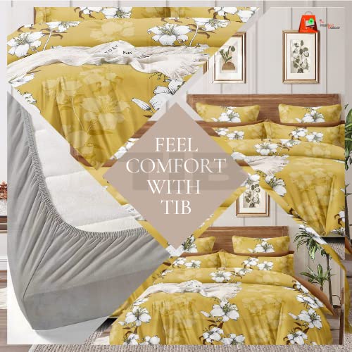 TIB The Intellect Bazaar Cotton Feel Glace Cotton Elastic Fitted Bedsheet/King Size Bedsheet with 2 Pillow Covers -Yellow Flower