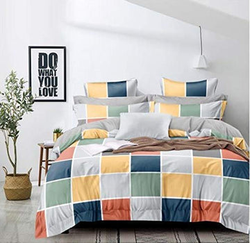 TIB The Intellect Bazaar Glace Cotton AC Comforter Set King Size Double Bed with 1 Flat bedsheet and Two Pillow Covers (Pack of 4) Box Multi