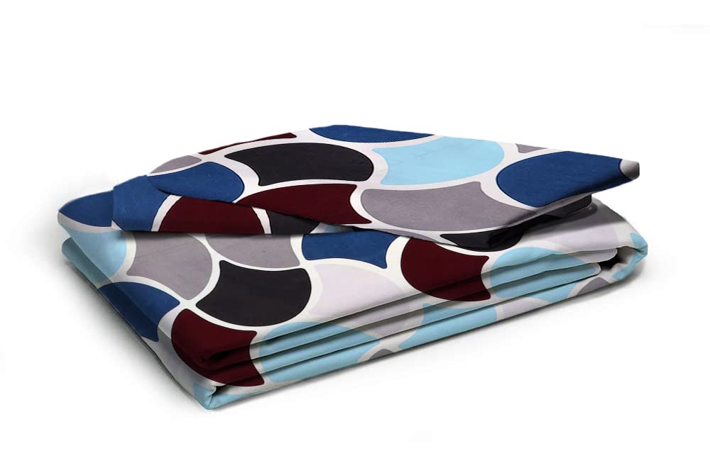 TIB The Intellect Bazaar Cotton Feel Glace Cotton Elastic Fitted Bedsheet/King Size Bedsheet with 2 Pillow Covers -Multi Circle