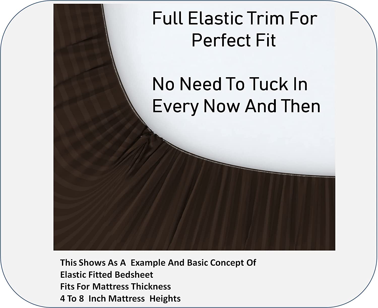 TIB The Intellect Bazaar Glace Cotton Elastic Fitted Satin Striped Plain Bedsheet for Single Bed King Size with 1 Pillow Covers -36x78(Brown)