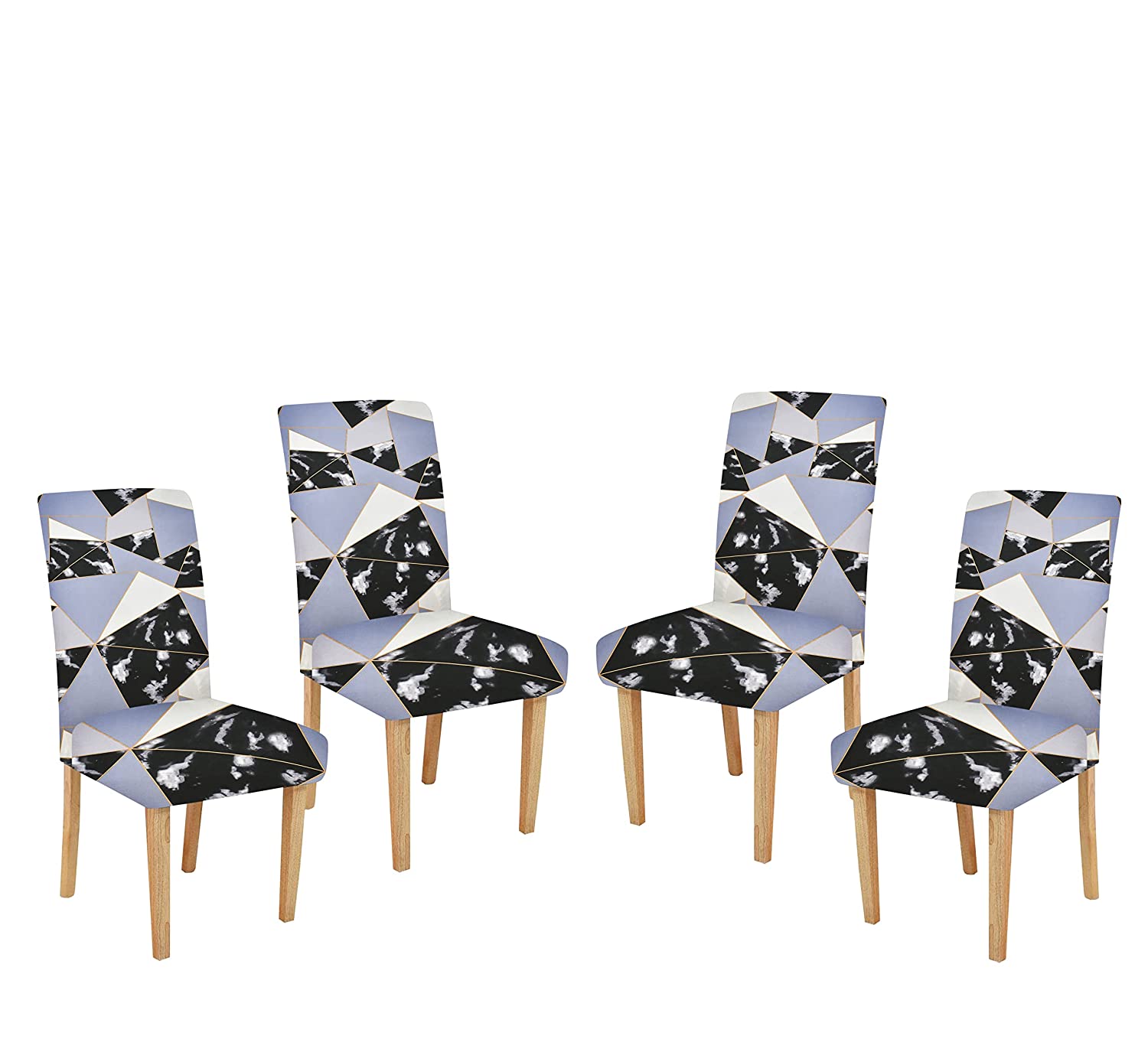 TIB The Intellect Bazaar Polyester Floral Elastic Stretchable Removable Washable Dining Chair Cover Set of 4 Chair Protector Seat Slipcover Black Grey Dimond