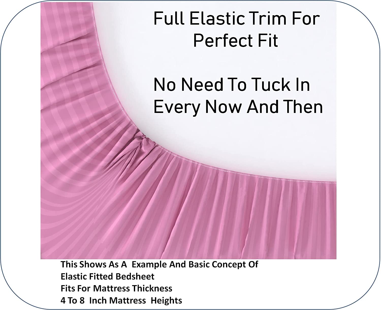 TIB The Intellect Bazaar Glace Cotton Elastic Fitted Satin Striped Plain Bedsheet for Single Bed King Size with 1 Pillow Covers- 36x78(Pink)