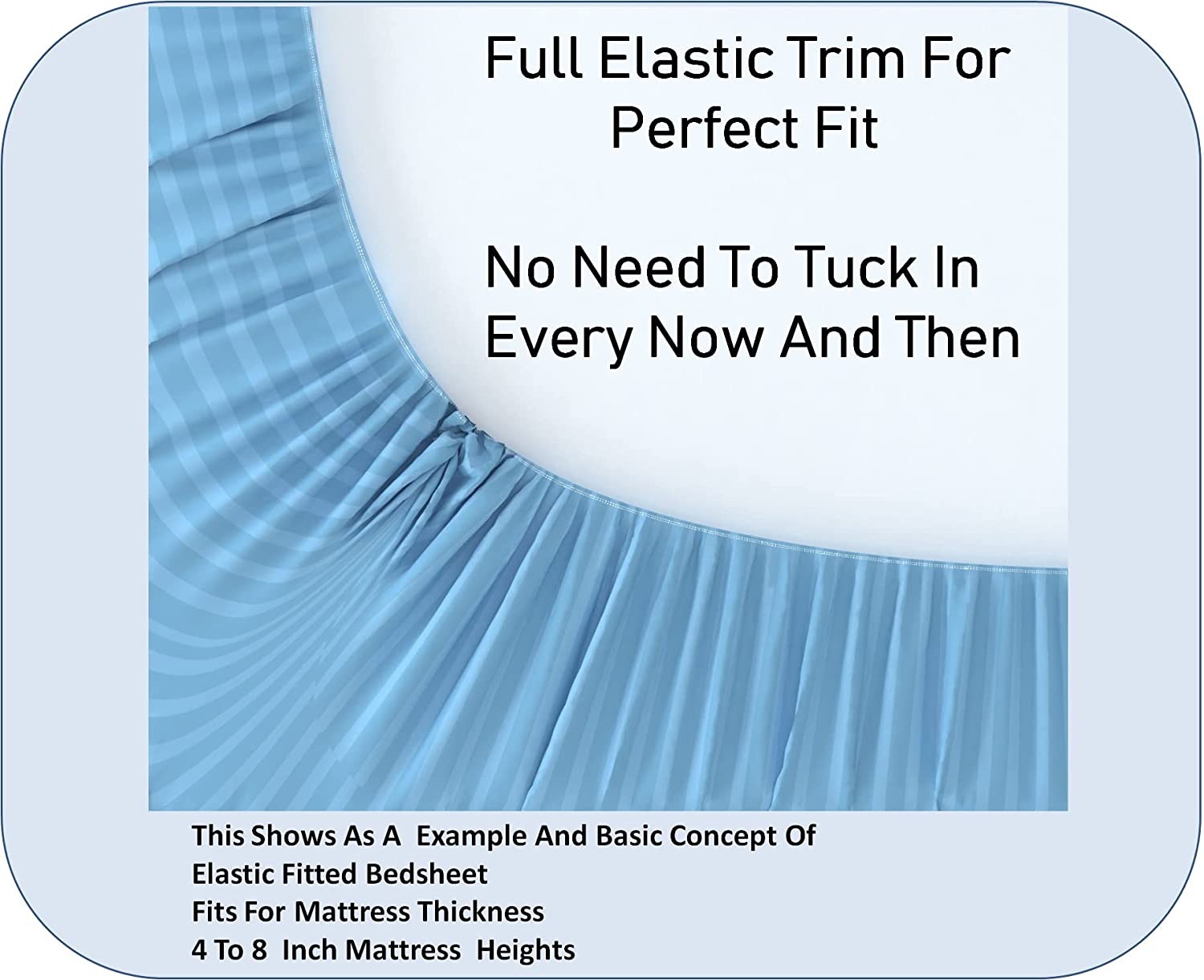 TIB The Intellect Bazaar Glace Cotton Elastic Fitted Satin Striped Plain Bedsheet for Single Bed King Size with 1 Pillow Cover-36x78-(Blue)