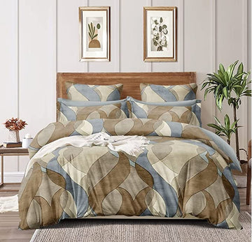 TIB The Intellect Bazaar Glace Cotton AC Comforter Set Single Size Single Bed with 1 Flat bedsheet-60x90 inch and ONE Pillow Covers (Pack of 3) Camel Multi