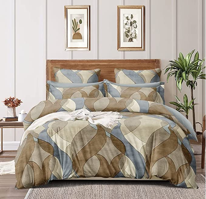 TIB The Intellect Bazaar Glace Cotton AC Comforter Set Single Size Single Bed with 1 Flat bedsheet-60x90 inch and ONE Pillow Covers (Pack of 3) Camel Multi