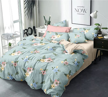 TIB The Intellect Bazaar Glace Cotton  Comforter Set King Size Double Bed  and single bed with Elastic Fitted bedsheet  and Pillow Cover
