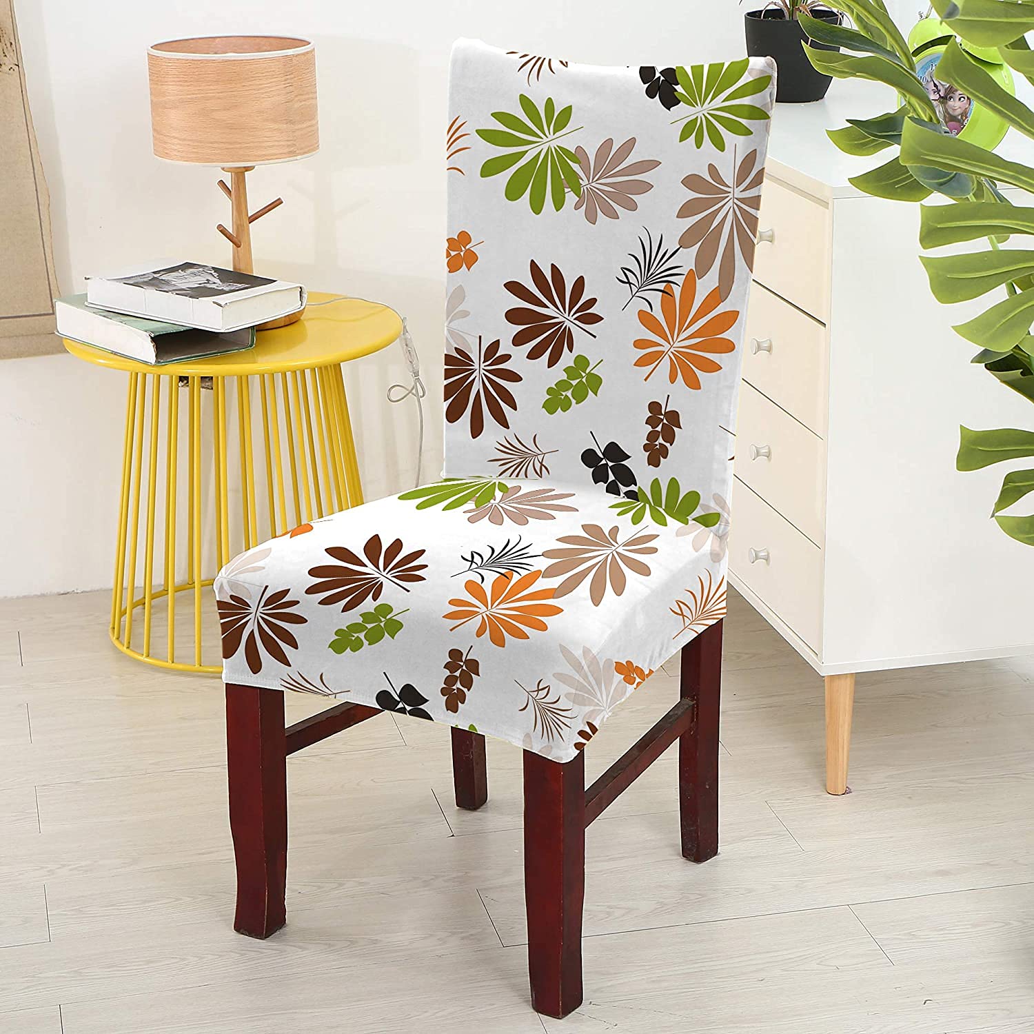 TIB The Intellect Bazaar Polyester Flowered Elastic Stretch Removable Washable Dining Chair Cover Set of 6 Seat Protector Slipcover (Flower) -6 Pieces