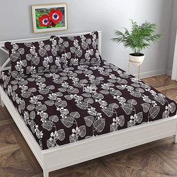 TIB Cotton Feel Polycotton Elastic Fitted King Size Bedsheet with 2 Pillow Covers  - 72 x78+8 inches - Wine
