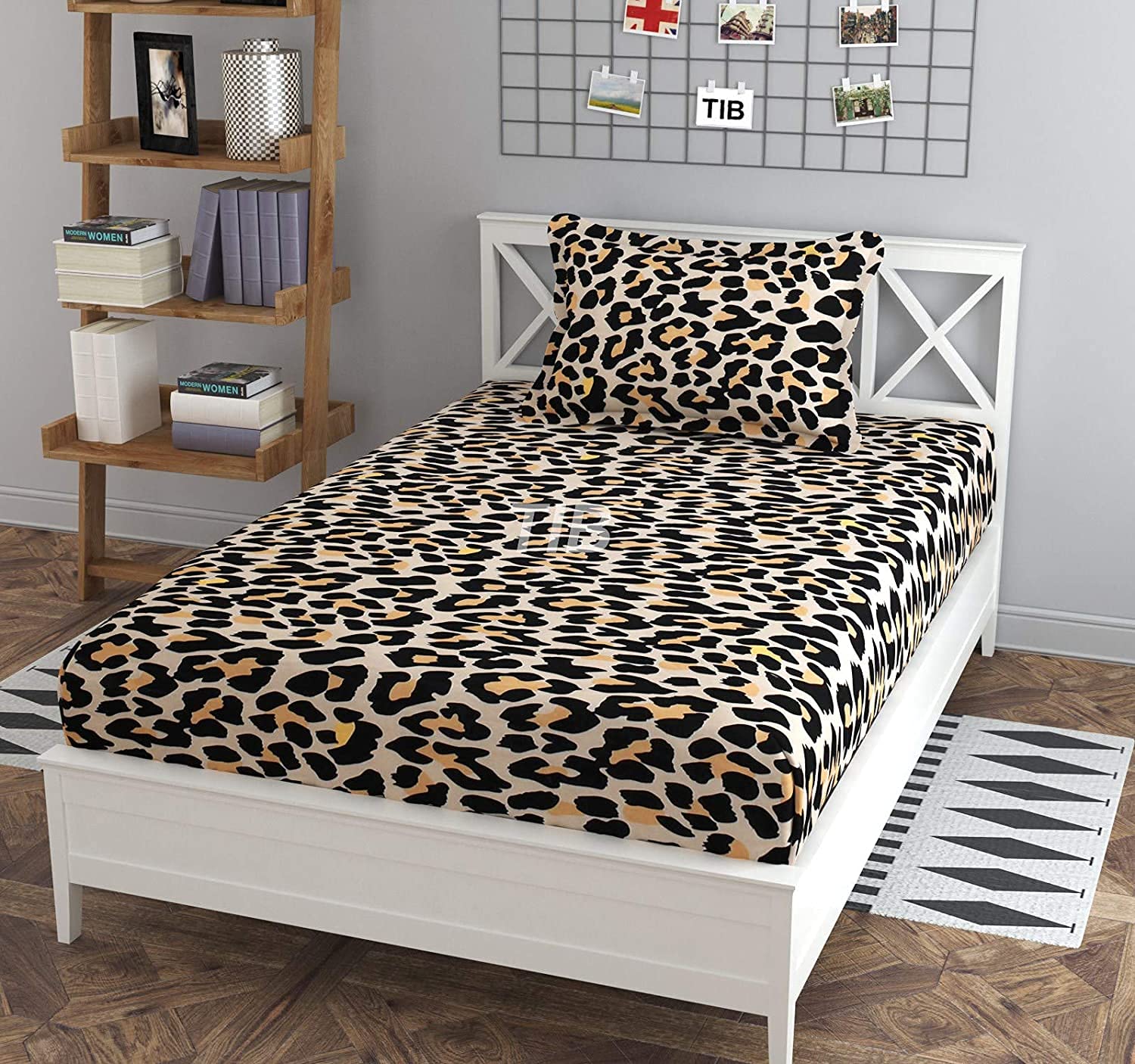 TIB  Elastic Fitted Single Size Bedsheet with 1 Pillow Covers -Geometric, Multicolor , Best Suitable for 4-8 inch Mattress