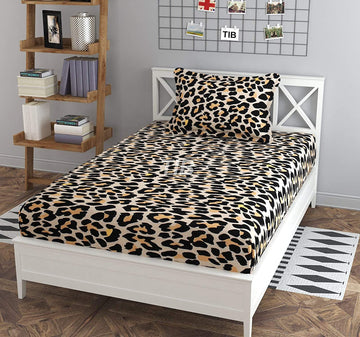 TIB  Elastic Fitted Single Size Bedsheet with 1 Pillow Covers -Geometric, Multicolor , Best Suitable for 4-8 inch Mattress
