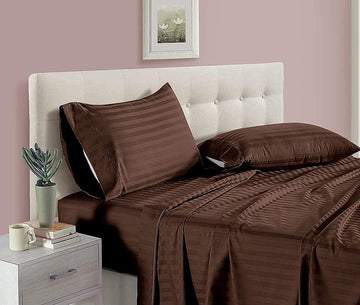 TIB The Intellect Bazaar Satin Cotton AC Comforter Set King Size Double Bed with 1 Elastic Fitted King Size bedsheet-72x78 and Two Pillow Covers (Pack of 4) Brown