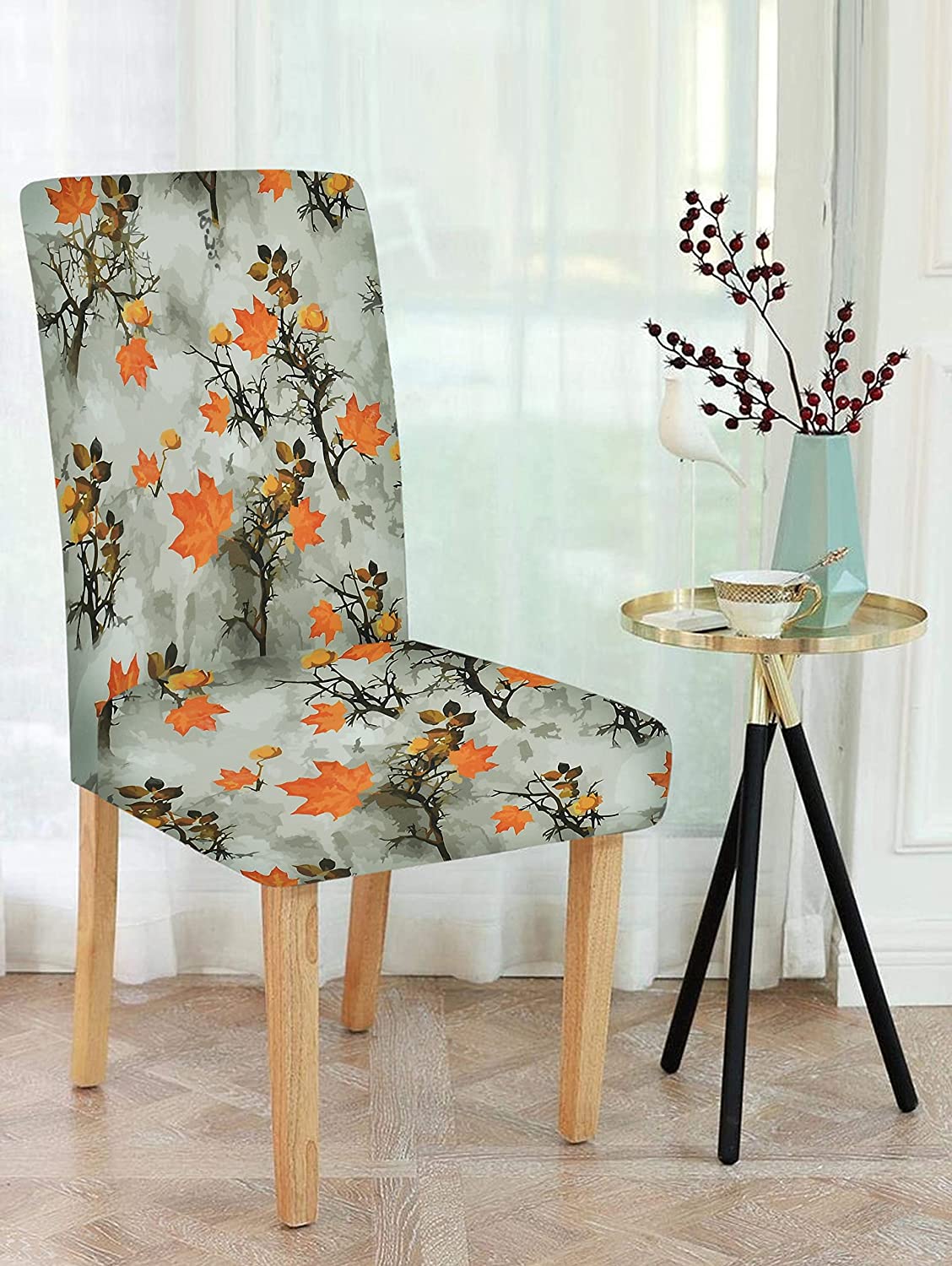 TIB The Intellect Bazaar Polyester Flowered Elastic Stretch Removable Washable Dining Chair Cover Set of 6 Seat Protector Slipcover (Flower) -6 Pieces