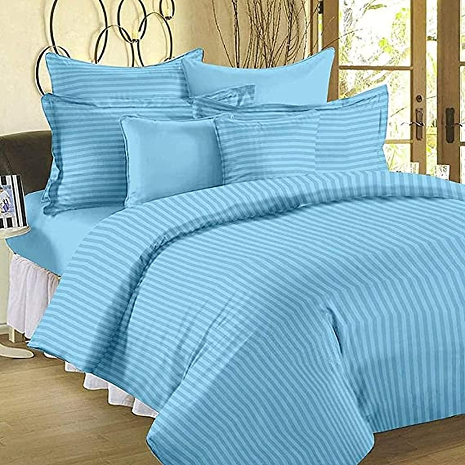 TIB The Intellect Bazaar Satin Cotton AC Comforter Set King Size Double Bed with 1 Flat bedsheet-90x100 inch and Two Pillow Covers (Pack of 4) Blue