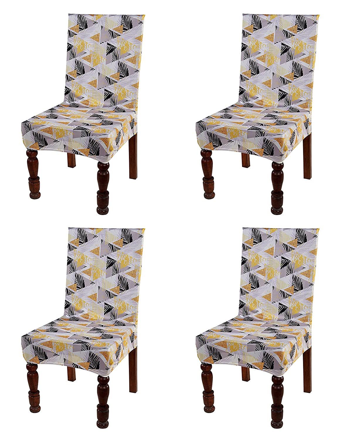 TIB The Intellect Bazaar Polyester Flowered Elastic Stretch Removable Washable Dining Chair Cover Set of 6 Seat Protector Slipcover (Chips) -6 Pieces