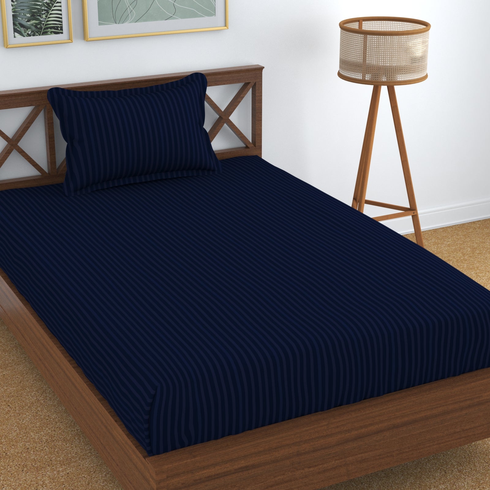TIB The Intellect Bazaar Satin Cotton AC Comforter Set King Size Double Bed with 1 Elastic Fitted King Size bedsheet-72x78 and Two Pillow Covers (Pack of 4) Navy Blue