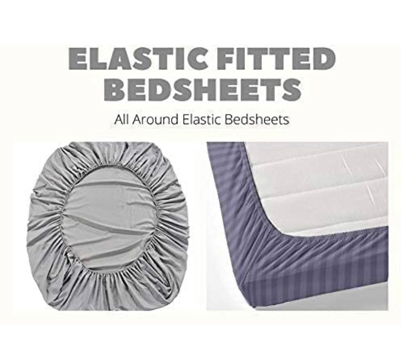 TIB The Intellect Bazaar Cotton Feel Glace Cotton Elastic Fitted Bedsheet/Super King Size Bedsheet with 2 Pillow Covers -Blue Flower