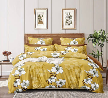 TIB The Intellect Bazaar Cotton Feel Glace Cotton Elastic Fitted Bedsheet/King Size Bedsheet with 2 Pillow Covers -Yellow Flower