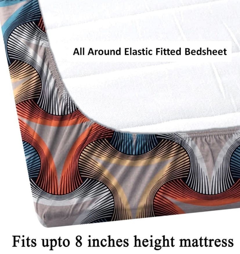 TIB The Intellect Bazaar Cotton Feel Glace Cotton Elastic Fitted Bedsheet/King Size Bedsheet with 2 Pillow Covers -Multicolor