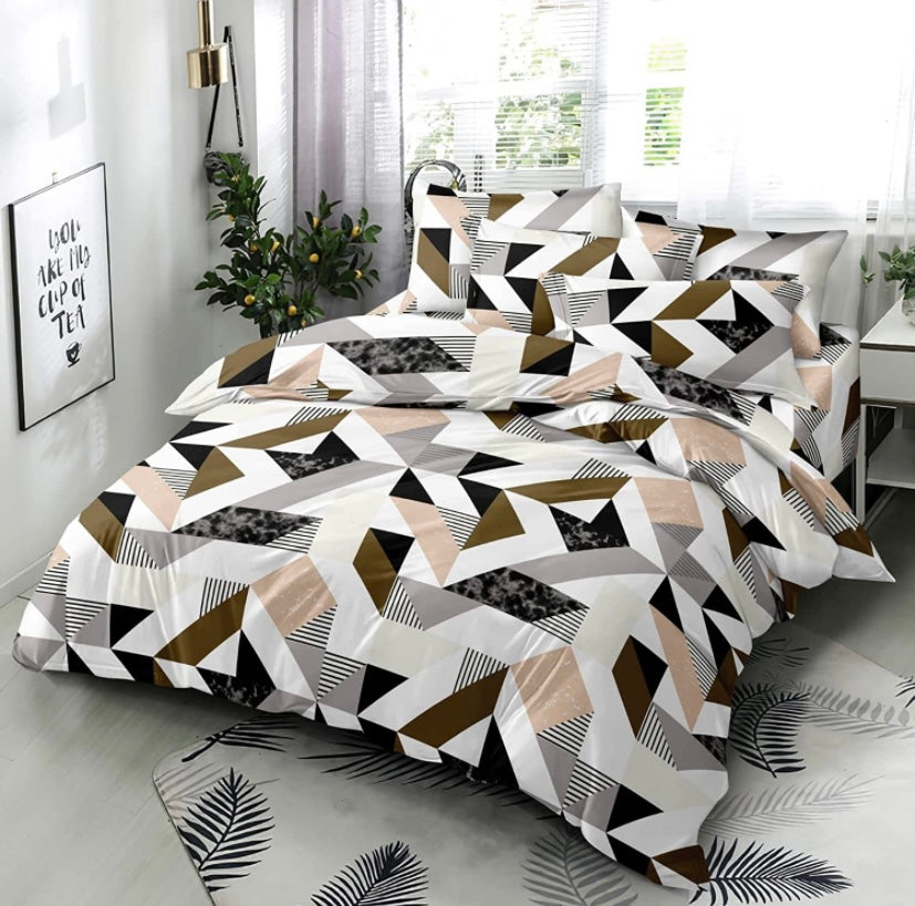 TIB The Intellect Bazaar Cotton Feel Glace Cotton Elastic Fitted Single Bedsheet  48 x 72 Twin Size with 1 Pillow Cover-Multi Triangle