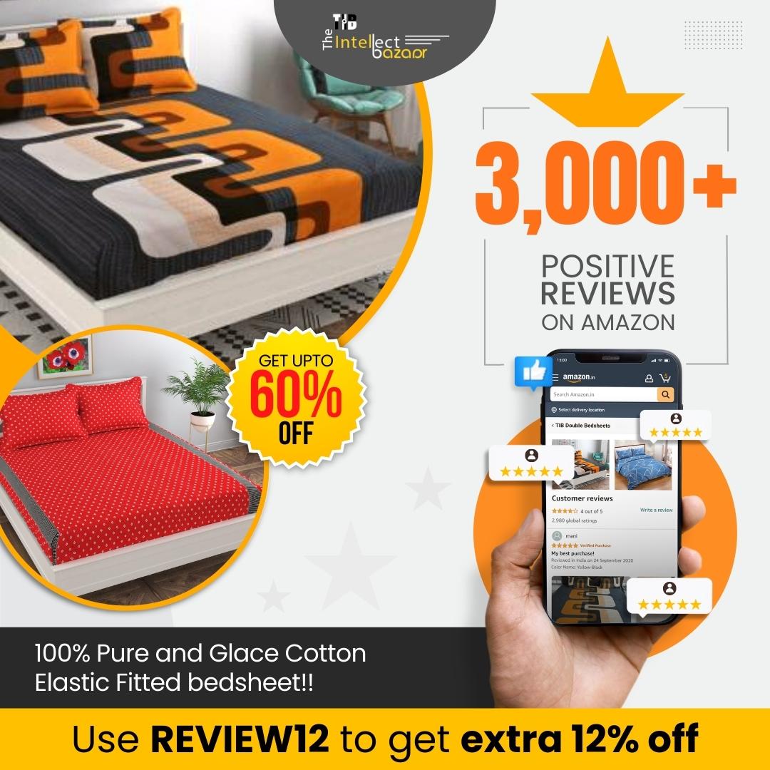 TIB  Elastic Fitted Glace Cotton King Size Bedsheets with 2 Pillow Covers | Double Bed with All Around Elastic | Size - 72x78+8 inches, Brown