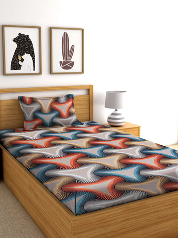 TIB  Cotton Feel Glace Cotton Elastic Fitted Bedsheets Single Bed with 1 Pillow Covers (36x 78)-Multicolor