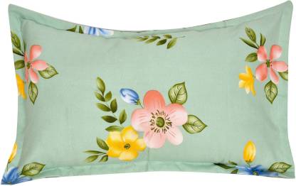 TIB 130 GSM Floral Cotton Feel Polycotton Elastic Fitted King Size Bedsheet with 2 Pillow Covers - Green| 130 TC | Best Suitable